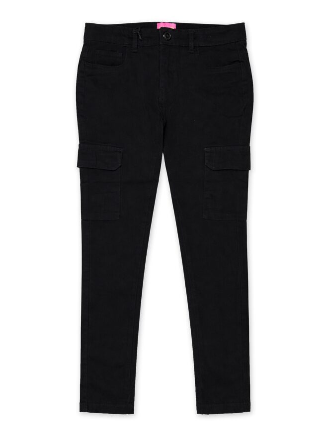 Girls’ Skinny Black Twill Pants with Cargo Pockets #02