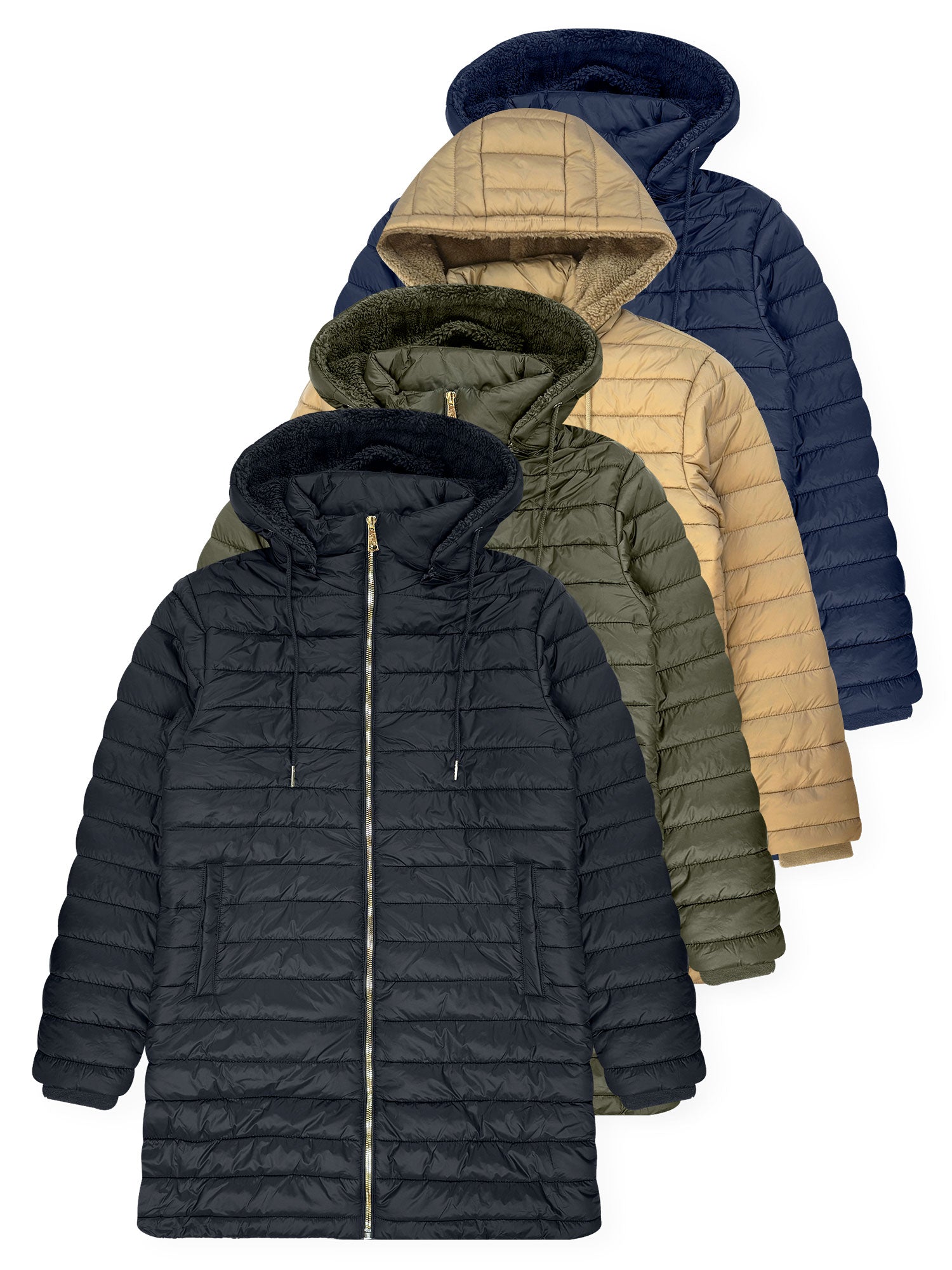 Women’s Longline Hooded Puffer Jacket with Sherpa Lining #22