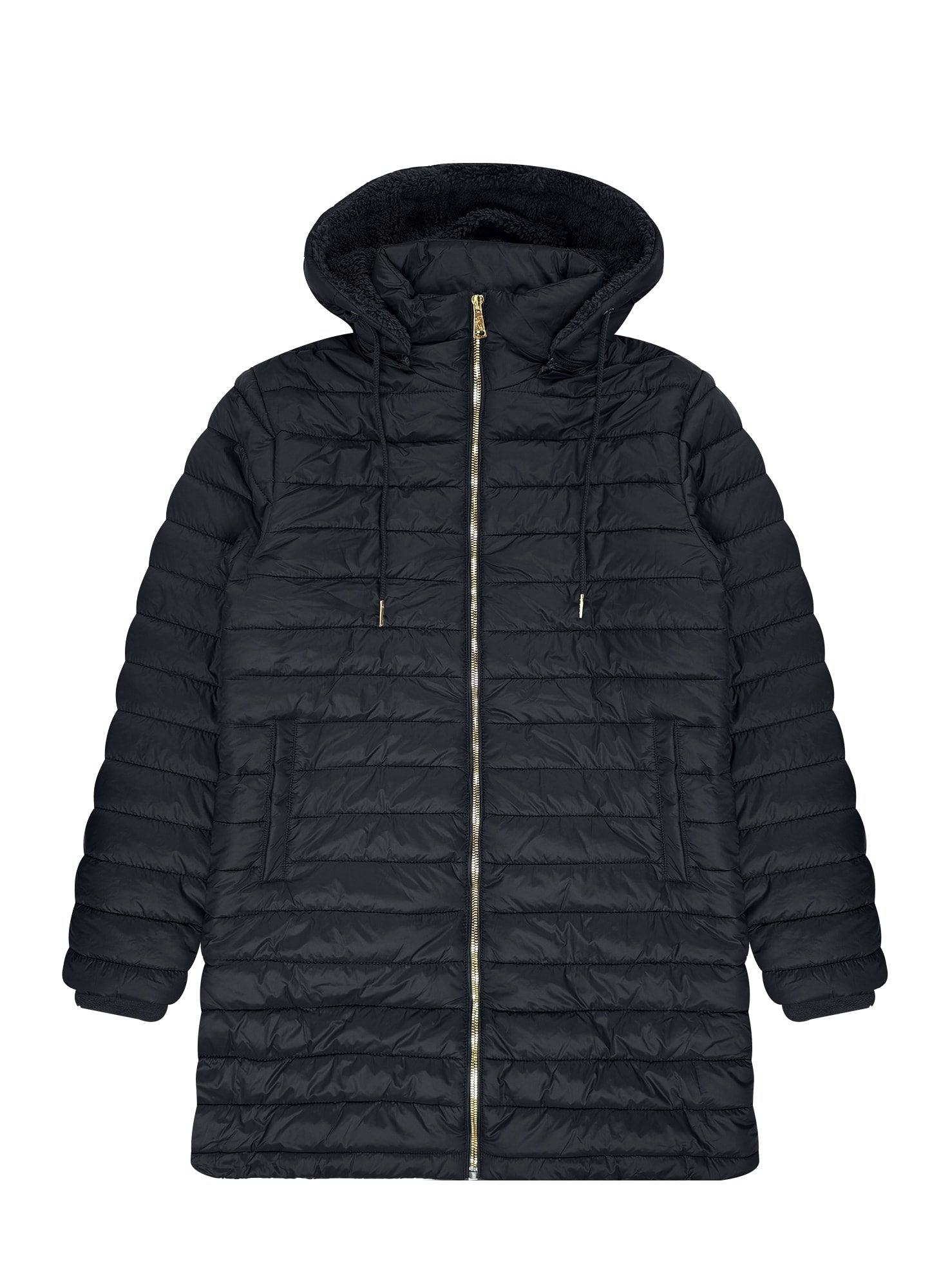 Women’s Longline Hooded Puffer Jacket with Sherpa Lining #22
