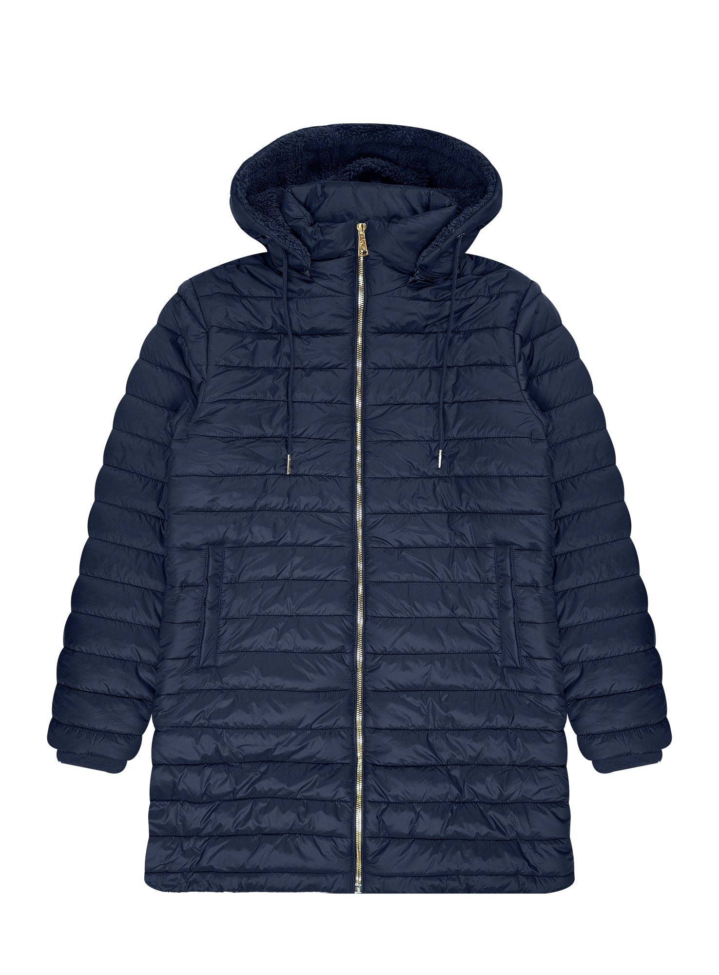 Women’s Longline Hooded Puffer Jacket with Sherpa Lining #22