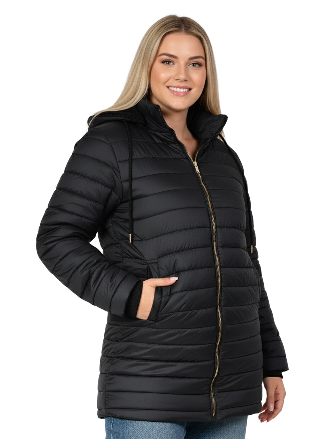 Women’s Longline Hooded Puffer Jacket with Sherpa Lining #22