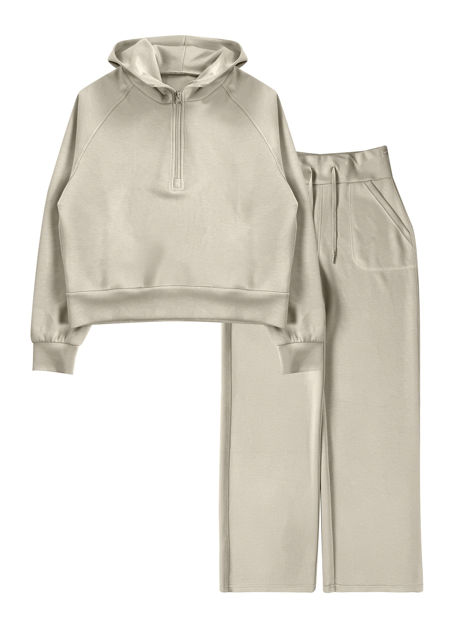 Women’s Soft Touch Half-Zip Hoodie & Wide-Leg Pants Set #23