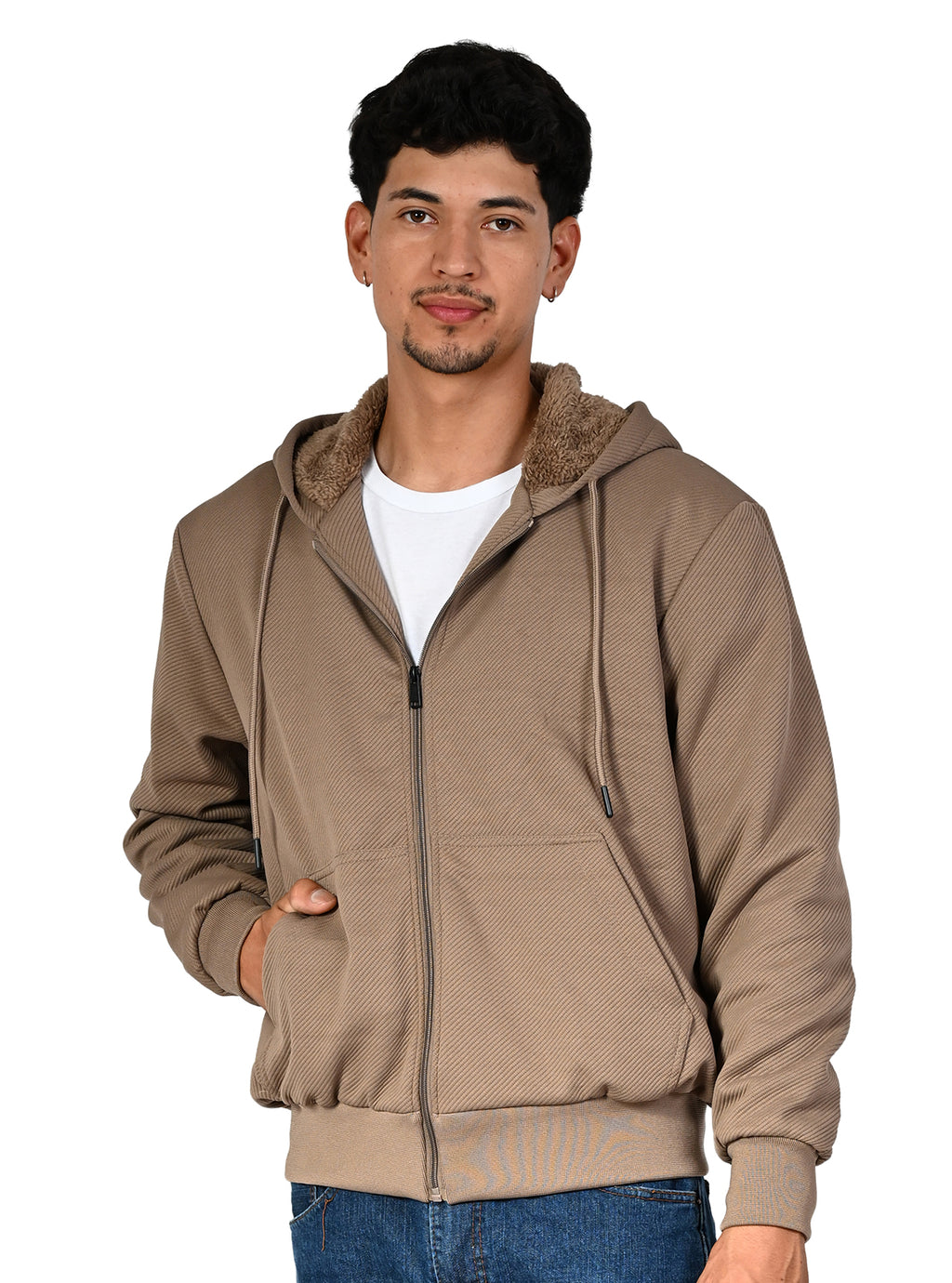 Men's Sherpa-Lined Textured Hoodie #105
