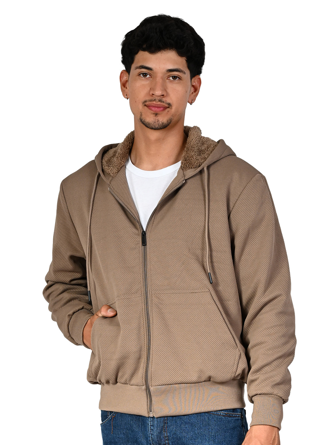 Men's Sherpa-Lined Textured Hoodie #105