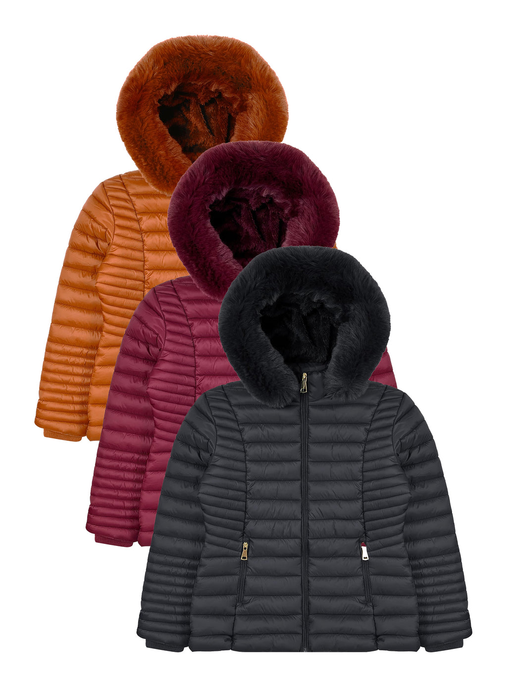 Ladies' Puffer Jacket with Faux Fur Hood #J25