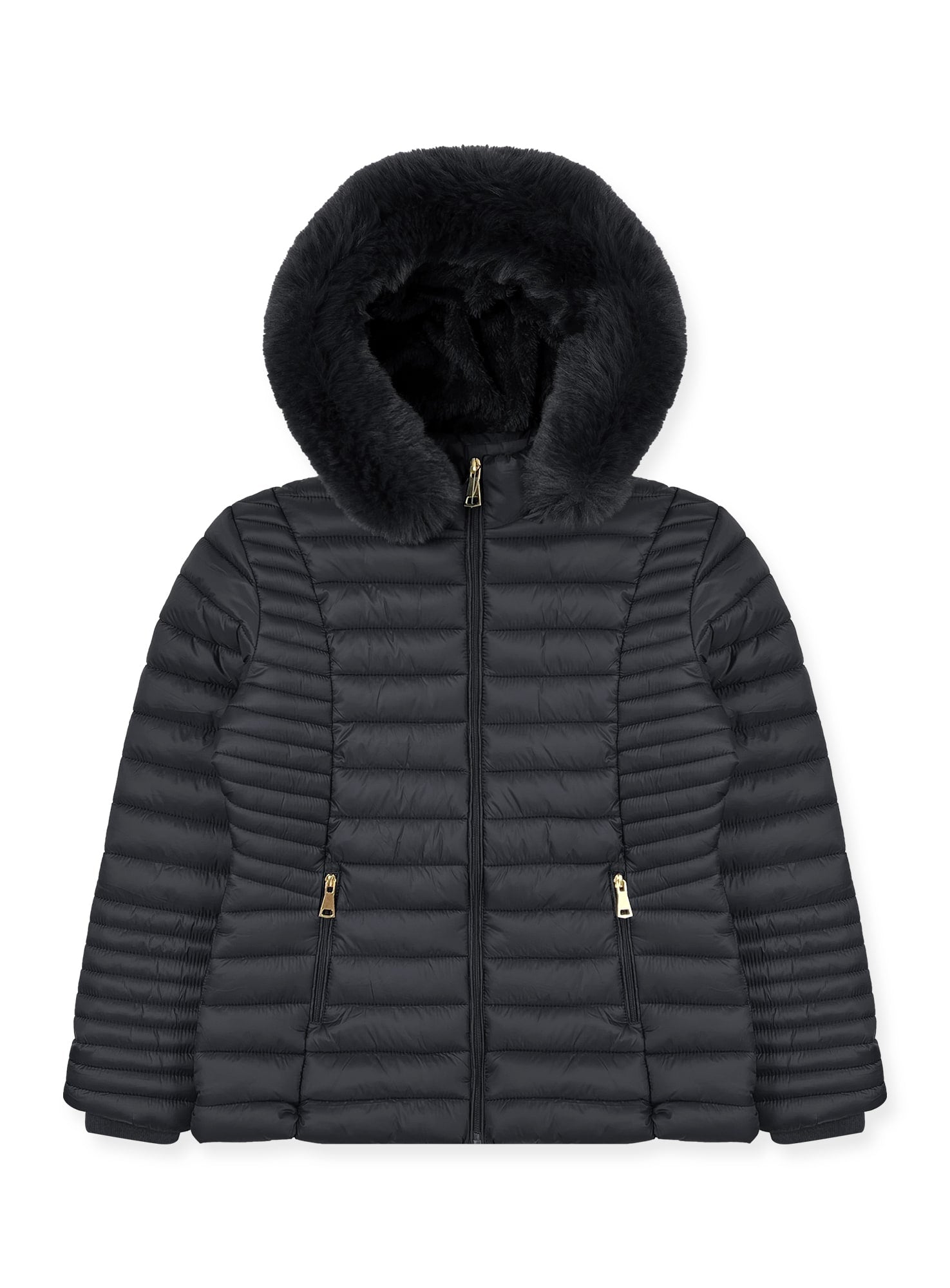 Ladies' Puffer Jacket with Faux Fur Hood #J25