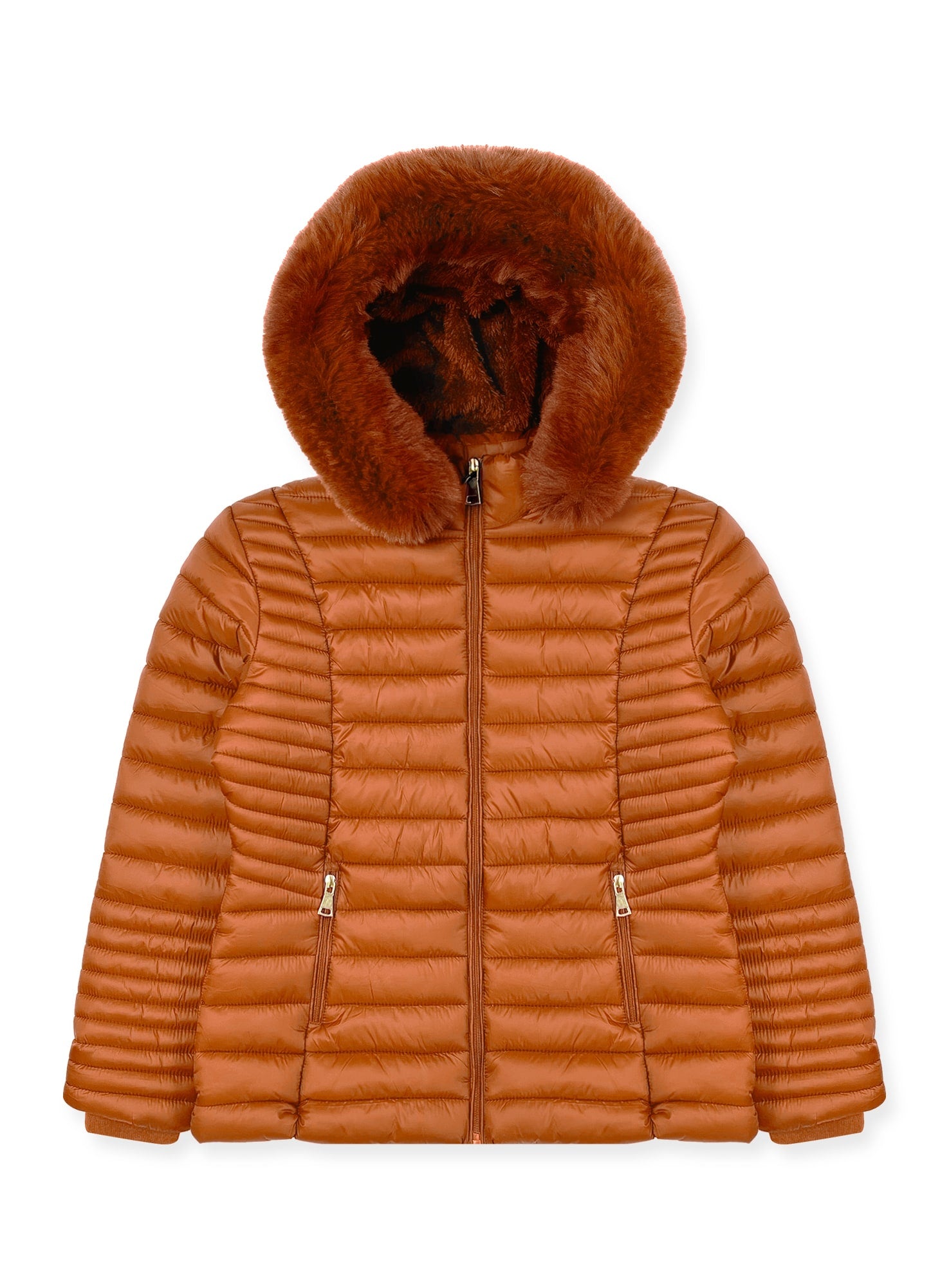 Ladies' Puffer Jacket with Faux Fur Hood #J25