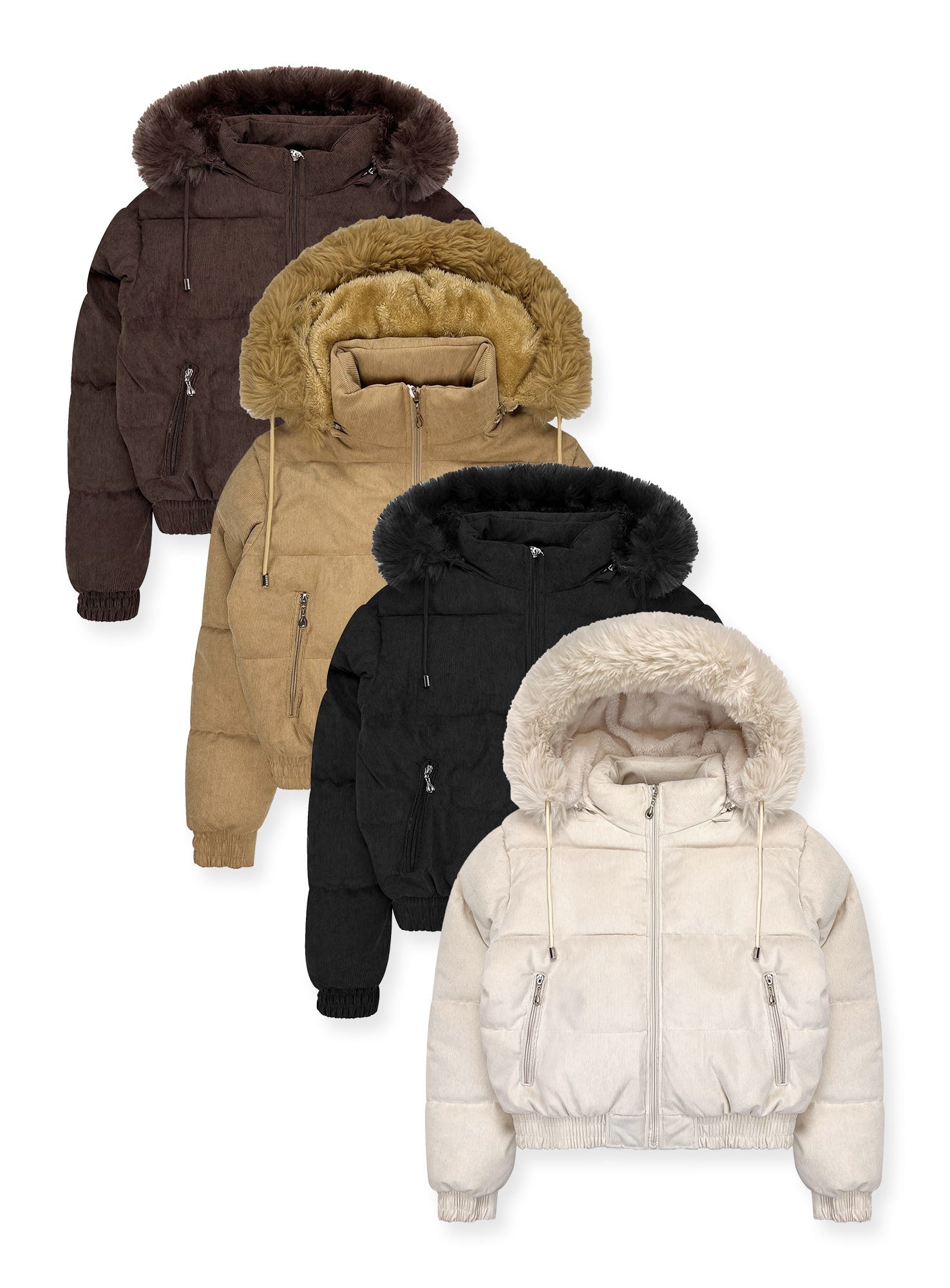 Ladies' Faux Fur Hooded Puffer Jacket #N01