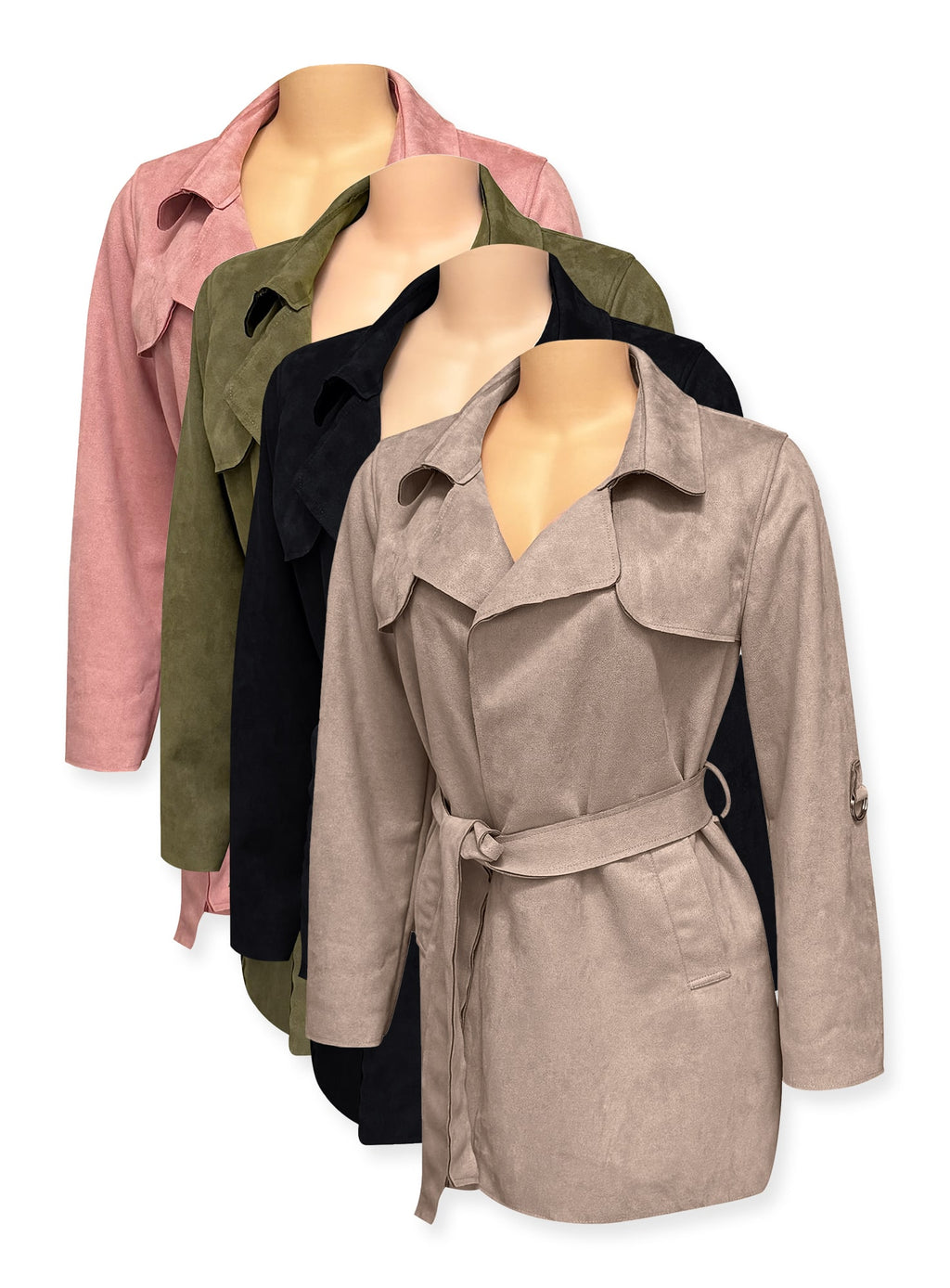 Ladies' Long Faux Suede Trench Coat #U21