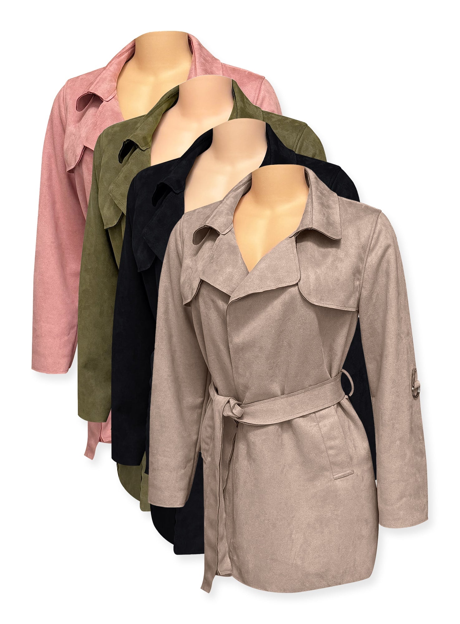 Ladies' Long Faux Suede Trench Coat #U21