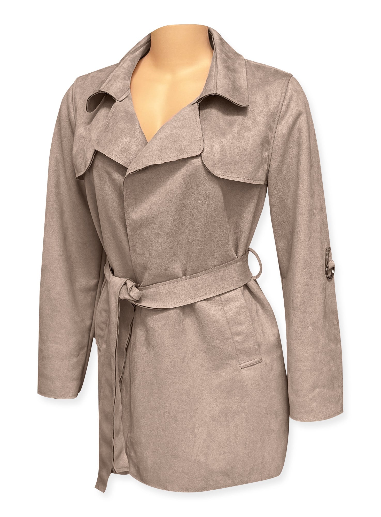 Ladies' Long Faux Suede Trench Coat #U21