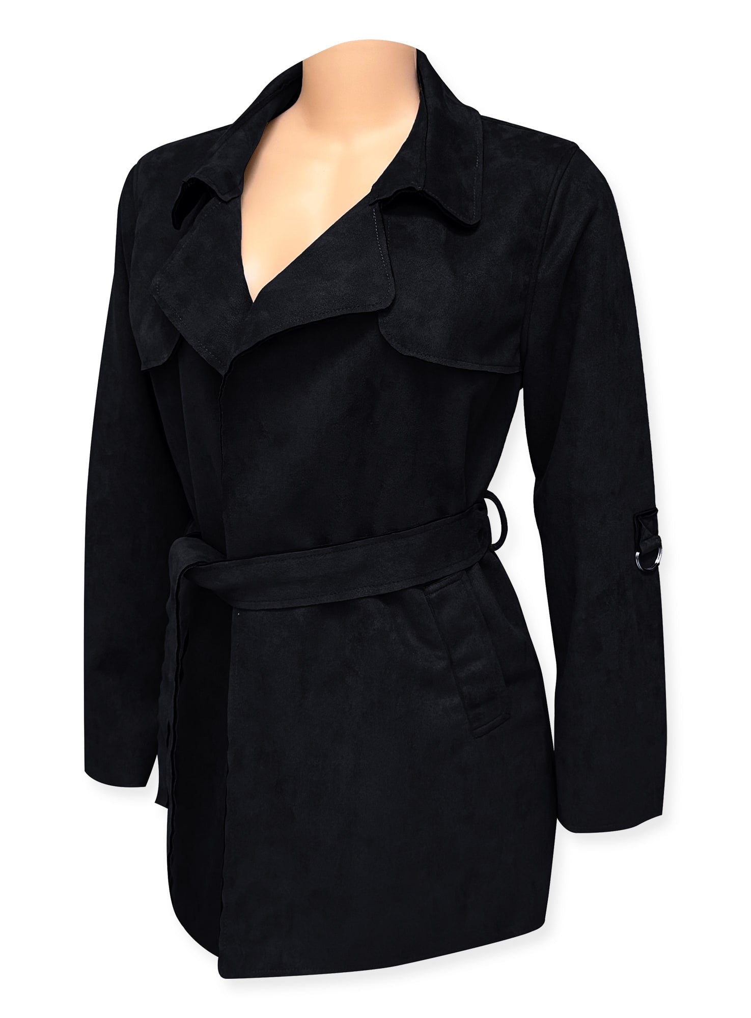 Ladies' Long Faux Suede Trench Coat #U21