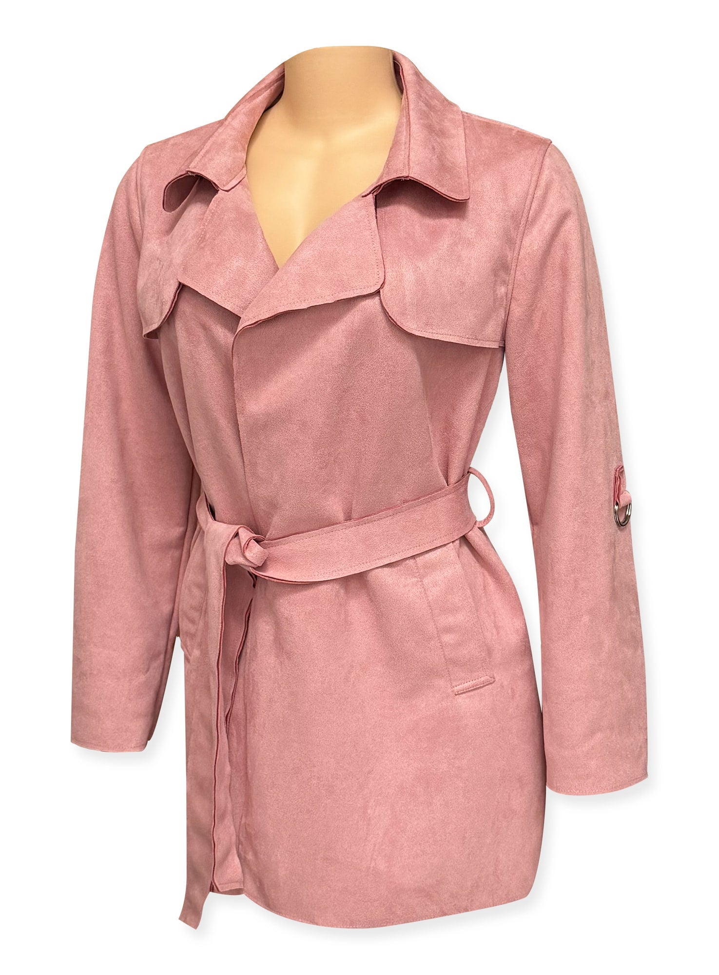 Ladies' Long Faux Suede Trench Coat #U21