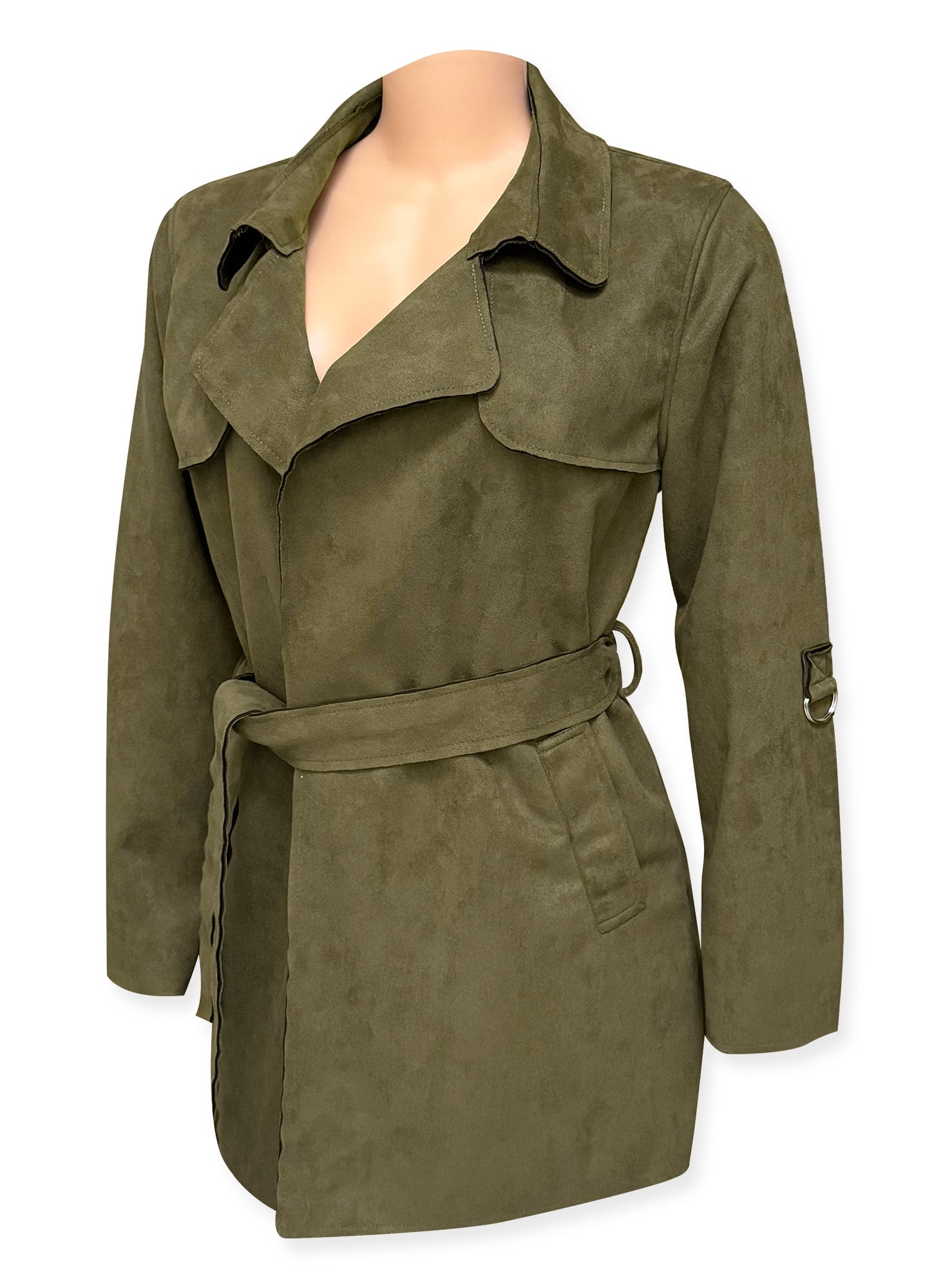 Ladies' Long Faux Suede Trench Coat #U21